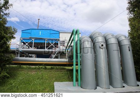 Gas Transportation System. Booster Pumping Station For Gas. Gas Filling Station And Gas Tanks. Trans