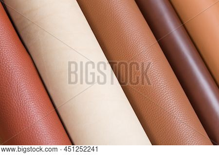 Multicolored Rolls Of Leather. Can Be Used In Design Projects.