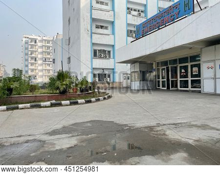 New Delhi, India - March 2022, Deep Chand Bandhu Government Hospital Front View Of Hospital