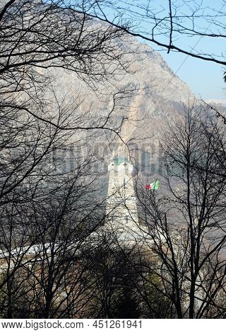 Recoaro, Vi, Italy - February 28, 2022: Monumental Memorial Ossuary Of Pasubio Mount
