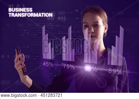 Business, Technology, Internet And Network Concept. Young Businessman Thinks Over The Steps For Succ