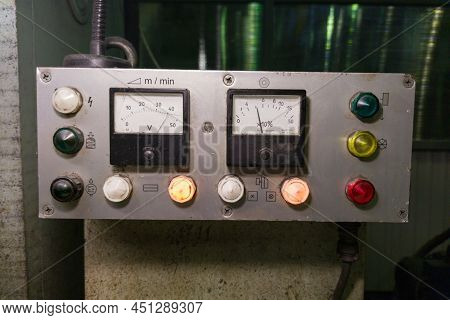 Control Panel Of Old Soviet Surface Grinder Machine,