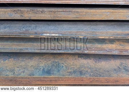 Stack Of Mild Steel Sheets, Full-frame Close-up View With Selective Focus, Industrial Material Backg