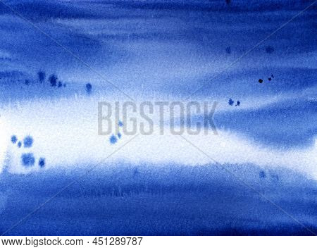 Watercolor Blue Background, Gradient From Dark To Light, Spots And Splashes, Habd Drawn Illustration