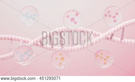 3d Render Of Simple Chemical Bond In Side Cell Or Molecules. The Associated Of Atoms, Ions, Bond And