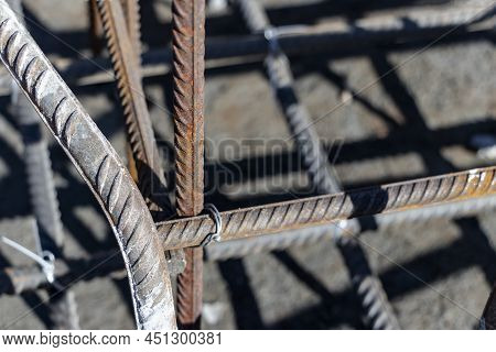 Reinforcement Prepared For Pouring A Reinforced Concrete Foundation Or Grillage. Preparation Of The 