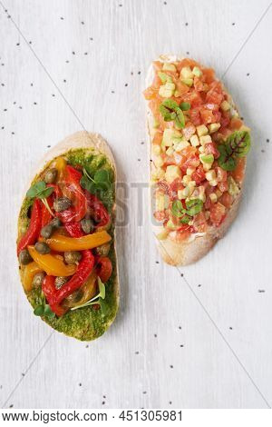 Two Bruscettas On Wooden Background Or Table