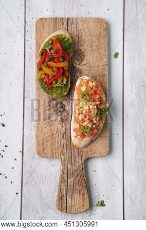 Two Bruscettas On Wooden Background Or Table