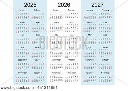 Calendar Planner 2025, 2026, 2027, Corporate Design Planner Template. Week Starts On Sunday