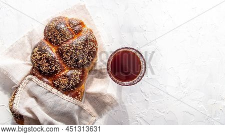 The Concept Of Oriental Cuisine. National Israel Homemade Challah Egg Bread And Sesame, Before Being