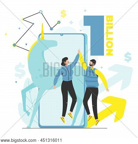 Unicorn Company Or Unicorn Startup, Successful Business, Venture Capital Industry, Vector Illustrati