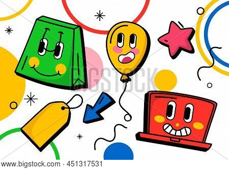 Handdrawn Trendy Cartoon Background On The Theme Of Shopping Vector
