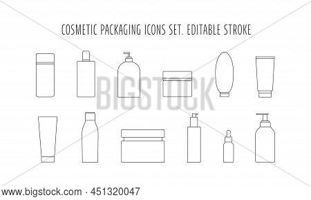 Cosmetic Plastic Bottle Icon Set For Packaging Design. Vector Stock Illustration Isolated On White B