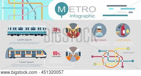 Public Transport Flat Infographic Diagram With Tramway Underground Metro. Subway Poster Mockup With 