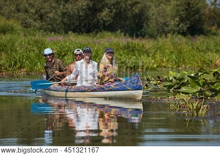 Canoeing in small river passages, Bodrog, Hungary