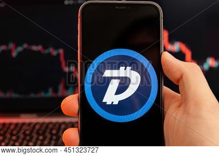 Digibyte Dgb App Of Cryptocurrency Stock Market Analysis On The Screen Of Mobile Phone In Man Hands 