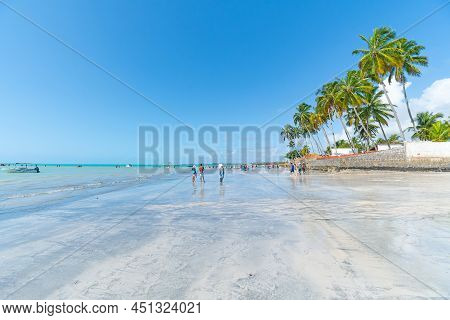 Maragogi, Al, Brazil - October 17, 2021: Tourist Destination Of Maragogi, The Barra Grande Beach, Al