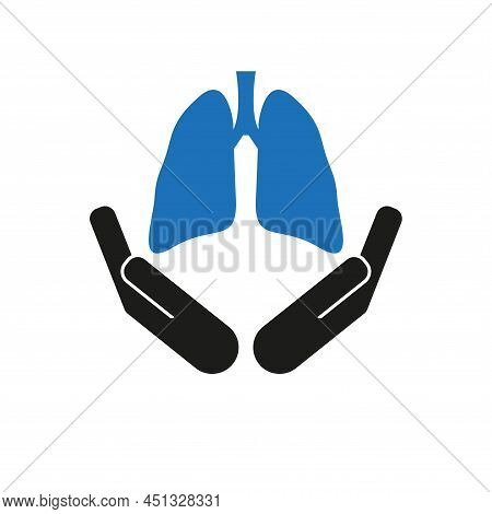 Icon Of Human Hands Protecting The Lungs. Simple Flat Vector Illustration On A White Background.
