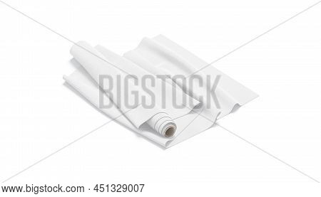Blank White Fabric Unfolded Roll Mockup, Side View, 3d Rendering. Empty Pile Of Decoration Or Tool T