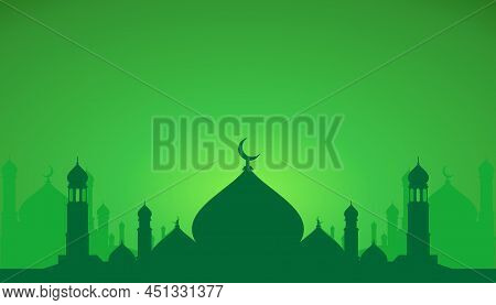 Islamic background. Mosque background. Islamic design vector for background. Mosque silhouette design illustration. Abstract Islamic background. Mosque with green color vector design illustration. Ramadan background