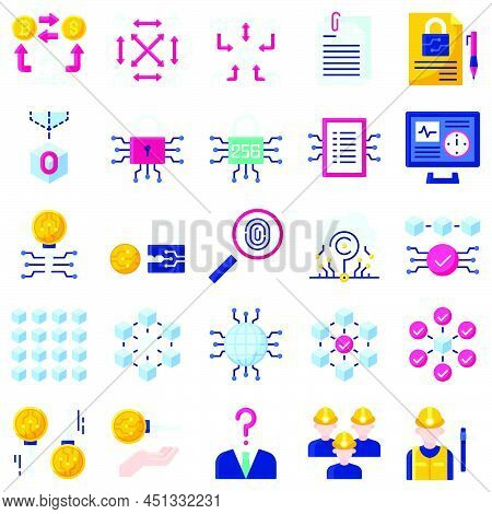 Blockchain Technology Related Flat Icon Set 2, Vector Illustration