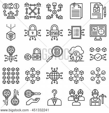 Blockchain Technology Related Line Icon Set 2, Vector Illustration
