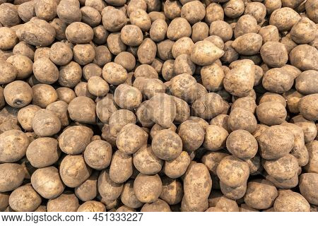 Pile Of Dirty Raw Unpeeled Potatoes - Full Frame Unadorned Potato Background