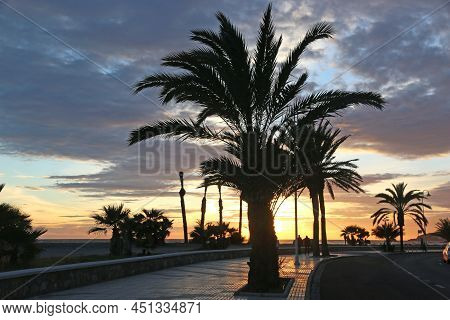 Sunset On A Coastal Street In Almunecar, Spain