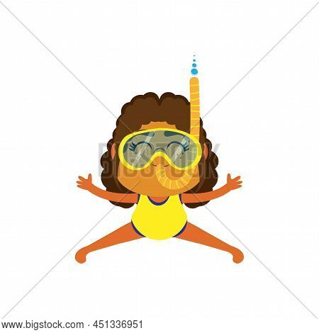 Isolated Girl Snorke Beach Summer Kids Holiday Vector Illustration