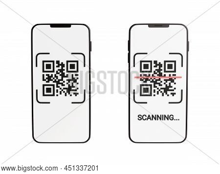 Qr Code Scan Concept - Mobile Phone With Barcode Scanning Process 3d Render Illustration.