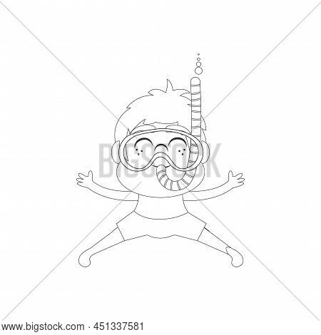 Isolated Boy Snorke Beach Draw Summer Kids Holiday Vector Illustration