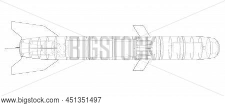 Military Missile Army Rocket. Military Concept. Vector Rendering Of 3d. Wire-frame Style. The Layers