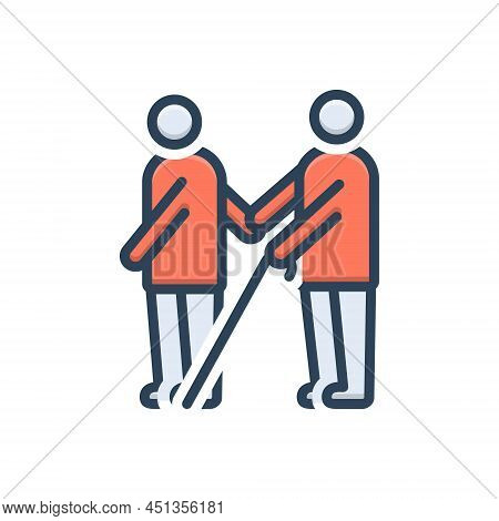 Color Illustration Icon For Blind Sightless Disabled Person Walk Stick Pedestrian Viewless