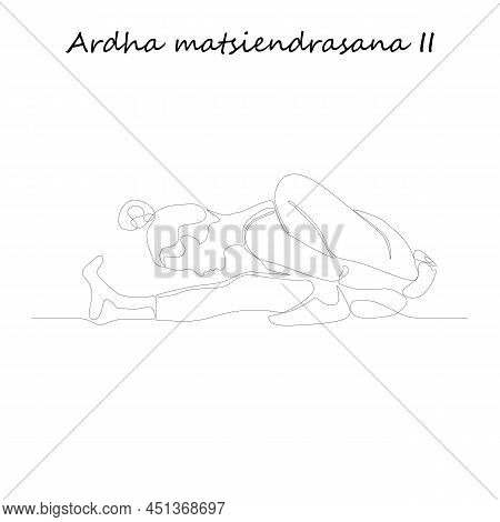 Continuous Line Drawing. Young Woman Making Yoga Exercise, Silhouette Picture. Oneline Drawn Black A
