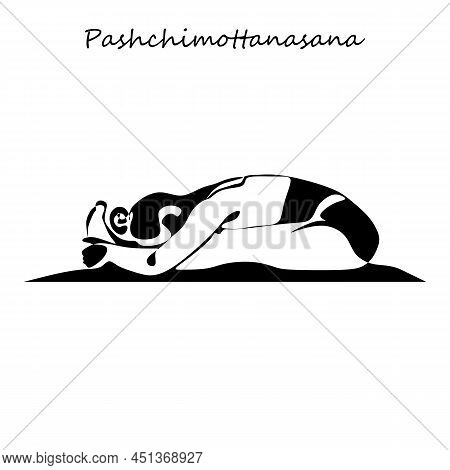 Continuous Line Drawing. Young Woman Making Yoga Exercise, Silhouette Picture. Oneline Drawn Black A