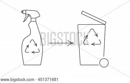 Recycle Cleaning Bottle And Garbage Recycling Icon Concept Of Waste Sorting. Editable Stroke. Vector