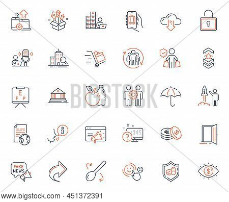 Business Icons Set. Included Icon As Shoulder Strap, Savings And Open Door Web Elements. Court Build