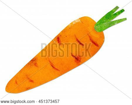Hand-drawn Watercolor Papercut Orange Carrots. Bright Cute Kawaii Kidcore Style Illustration, Good F