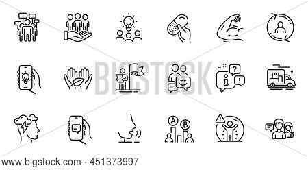 Outline Set Of People Talking, Electric App And Fair Trade Line Icons For Web Application. Talk, Inf