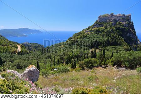 Corfu Island Landscape - Angelokastro Fortress. Byzantine Castle.