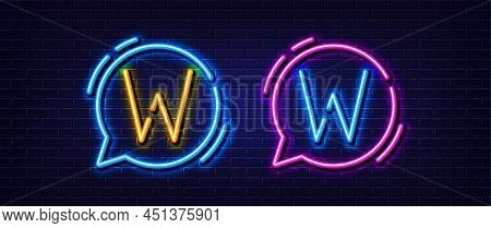 Initial Letter W Icon. Neon Light Line Effect. Line Typography Character Sign. Large First Font Lett