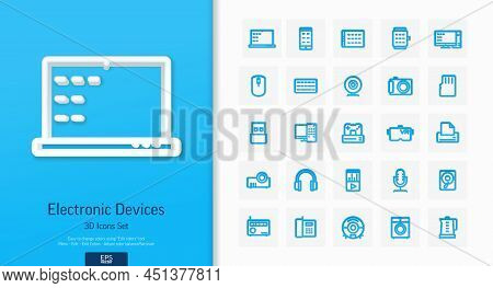Vector 3d Realistic Style Icons Set With Digital Technology, Electronics Line Symbol