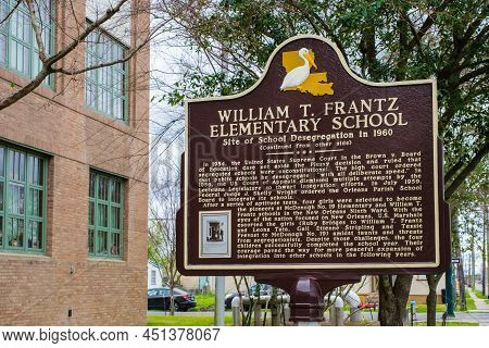 New Orleans, La - March 16: Historic Marker At William T. Frantz Elementary School Commemorating The