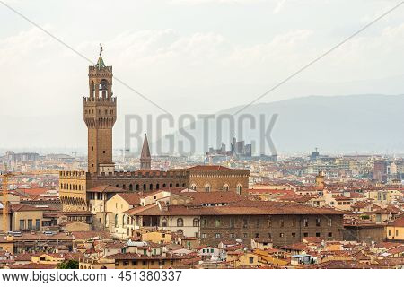 Florence Cityscape With The Medieval Palazzo Vecchio (old Palace - 1299), With The Clock Tower Calle