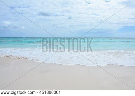 Paradise Beach On Eleuthera Island, Bahamas. Clouds Over Ocean.