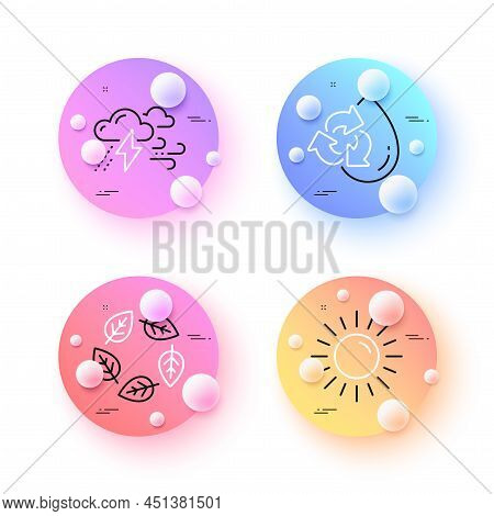 Recycle Water, Bad Weather And Organic Tested Minimal Line Icons. 3d Spheres Or Balls Buttons. Sun I