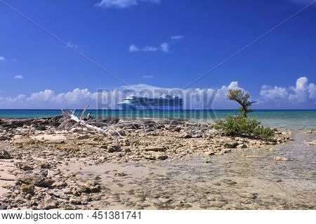 Eleuthera, Bahamas - February 9, 2014 : View From Eleuthera Shore On Crown Princess Ship Anchored At