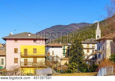 View Of The Lona Village, On A Clear Winter Day, Trentino, Northern Italy