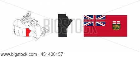 Map Of Manitoba. Flag Of Manitoba. Provinces And Territories Of Canada. Vector Illustration
