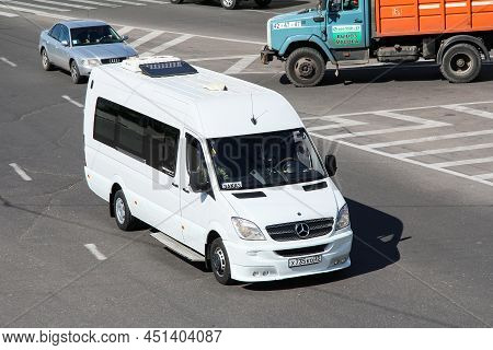 Vladimir, Russia - August 24, 2011: White Passenger Minibus Mercedes-benz Sprinter (w906) In A City 